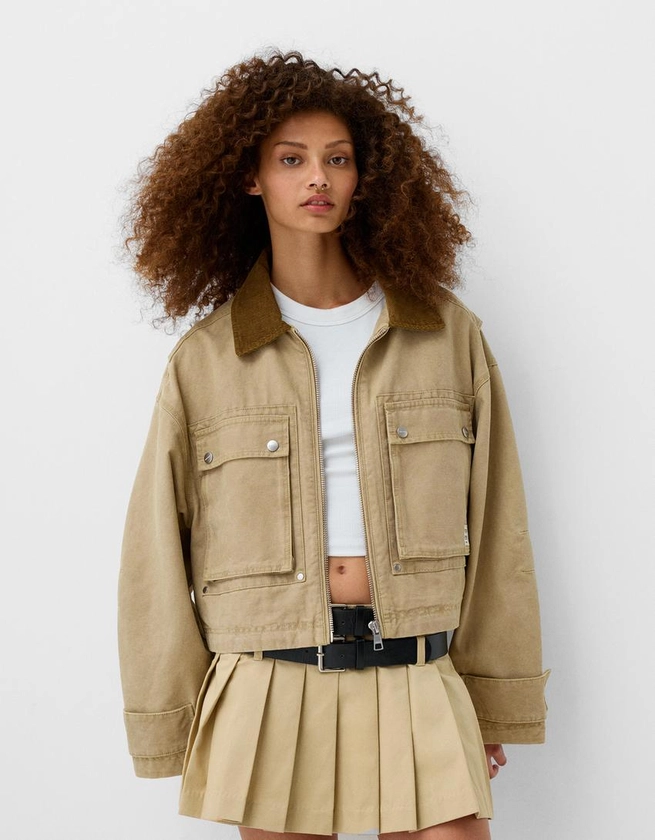 Blouson cropped col contrastant