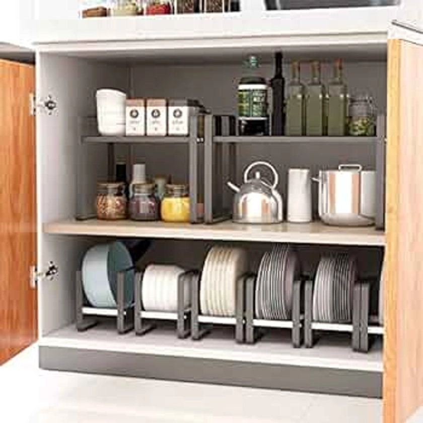 Kitchen Cabinet Storage Shelves Plates Dishes Chopping Board Storage Rack Bowl Cup Holder Multifunction Kitchen Closet Organizer (L)