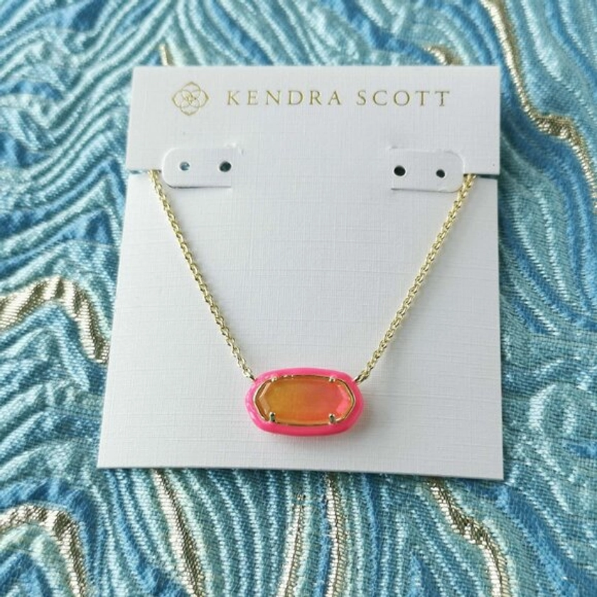 Kendra Scott Elisa Enamel Framed Gold Sunset Illusion Necklace. New with pouch