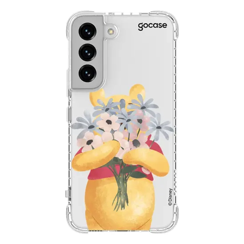 Capinha para celular Ursinho Pooh - Pooh com Buquê de Flores