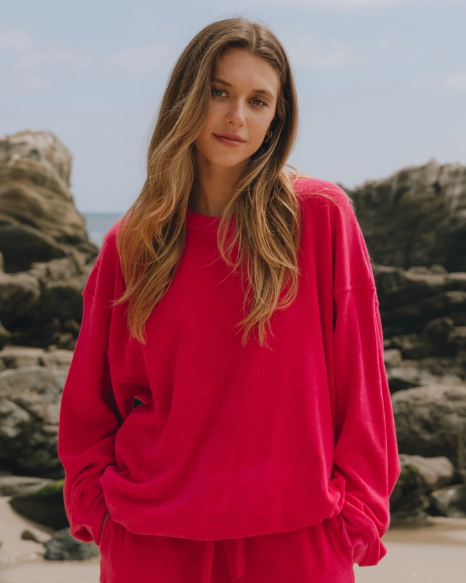 Terry Oversized Crew - Hot Pink