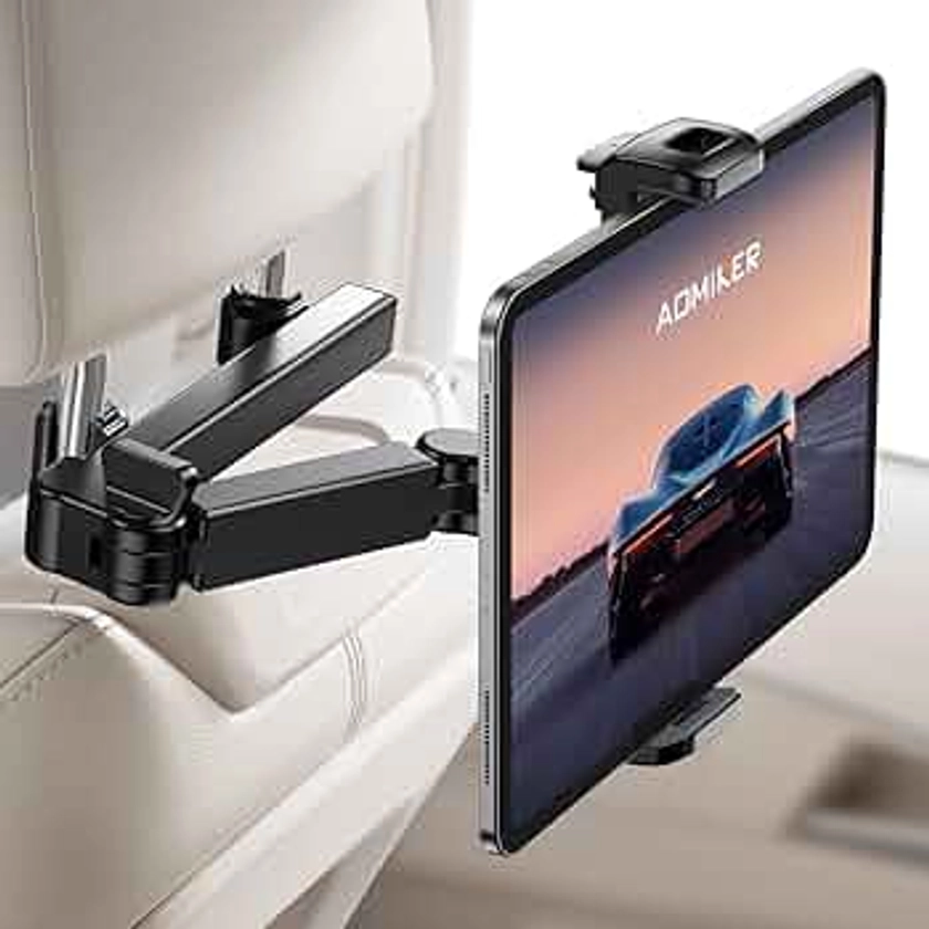 iPad Holder Car Headrest - [Stretchable Arm] 2024 Adjustable Tablet Mount for Car Backseat, Travel Road Trip Essentials for Kids, for iPad Pro, Air, Mini, Samsung Tab, 4.7-11” Device - Black