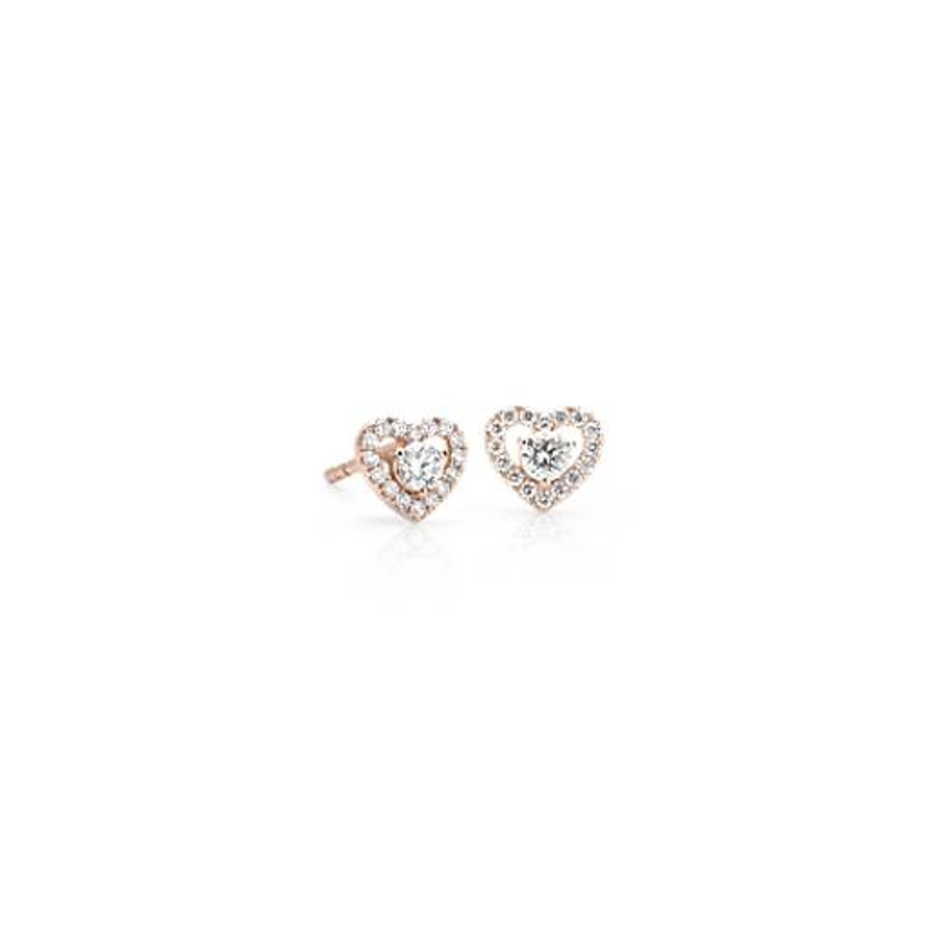 Petite Diamond Pavé Heart Stud Earrings in 14k Rose Gold (1/5 ct. tw.) | Blue Nile