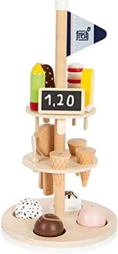 small foot 12232 Ice Cream Stand "Fresh" Wooden Accessories for Children's Kitchen and Merchant Shop from 3 Years