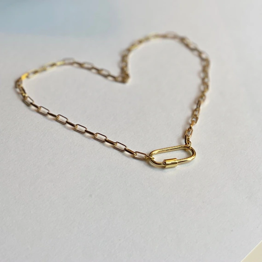The Carabiner Necklace, Gold Carabiner Necklace, Paperclip Chain Carabiner, Gold Plated Necklace
