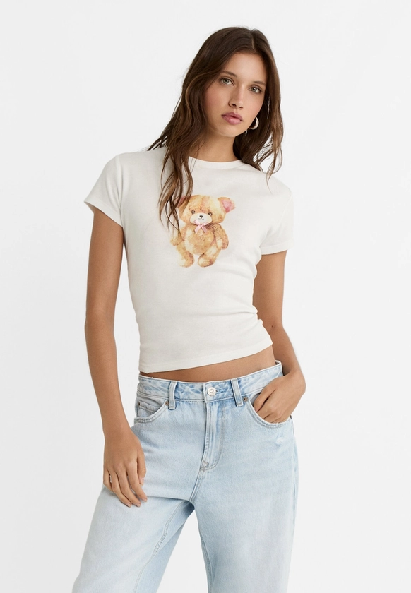 T-shirt ajusté ourson nœud - T-shirts femme | Stradivarius France