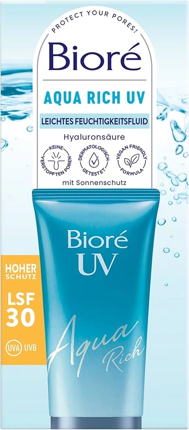 Biore Aqua Rich UV - Leichtes Feuchtigkeitsfluid für das Gesicht - Sonnenschutz - Lichtschutzfaktor LSF 30 - UVA/UVB - Funktioniert unter Make-Up - Nicht-fettend : Amazon.de: Kosmetik
