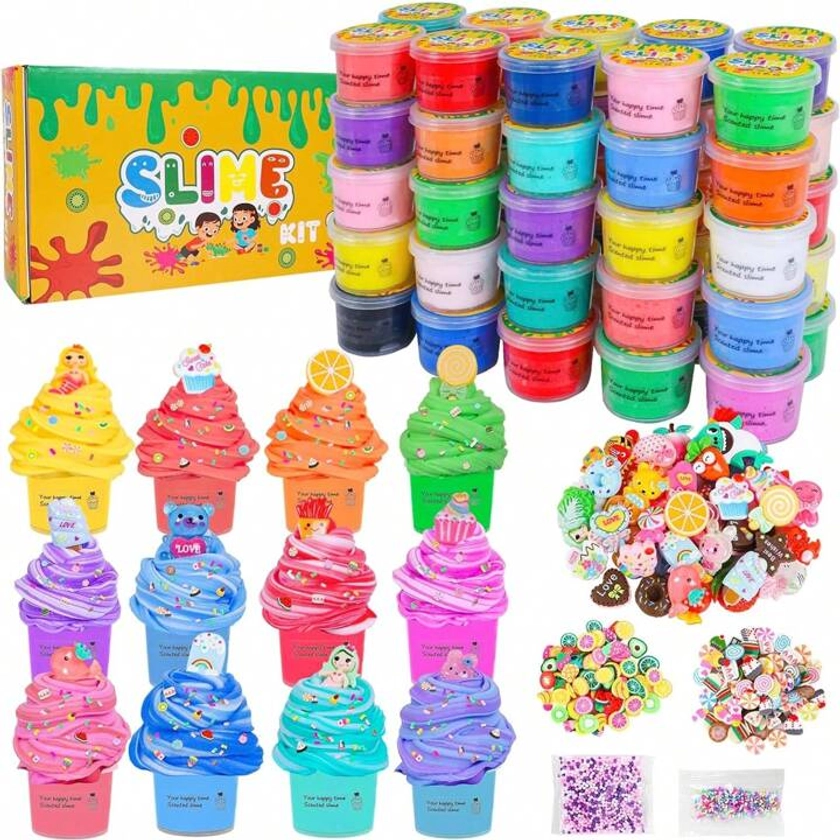 50/ Pack Mini Butter Slime Set, Unisex Scented Slime Kit, Soft & Non-Sticky Cotton Candy & Fruit Slime Party Favors, Children's DIY Adhesive Stress Relief Toy, Random Accessories & Package