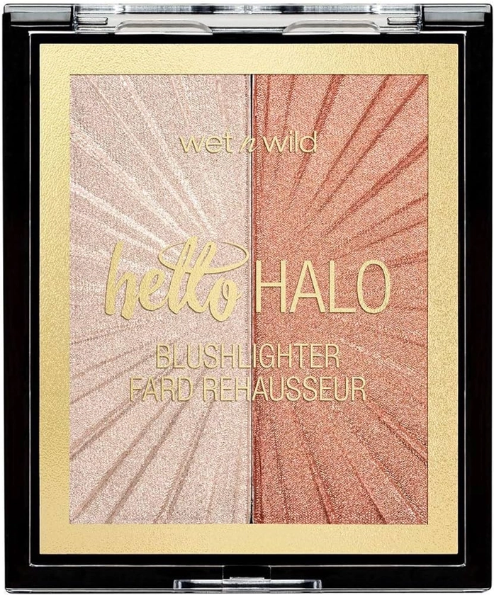 Wet 'n' Wild, MegaGlo Hello Halo Blushlighter, Rouge and Highlighter Duo, Soft and Adjustable Reflective Shades, Pearlescent Pigments, for Radiantly Beautiful Skin, Highlight Bling