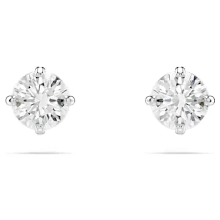 Attract stud earrings, Round cut, Small, White, Rhodium plated by SWAROVSKI