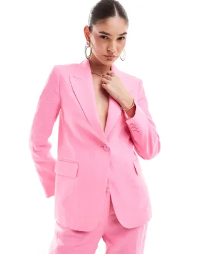 Mango - Blazer d'ensemble en lin - Rose