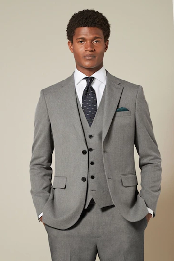 Grey Slim Fit Textured Suit Jacket