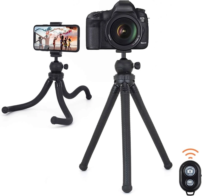 Phone Tripod Camera Tripod Adjustable Mini Tripod Flexible Octopus Tripod with Wireless Remote for iPhone Android Small Camera Universal 360° Rotating Phone Camera Stand Holder