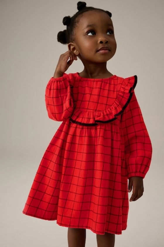 Buy Red Grid Check Ruffle 100% Cotton Dress (3mths-10yrs) from the Next UK online shop