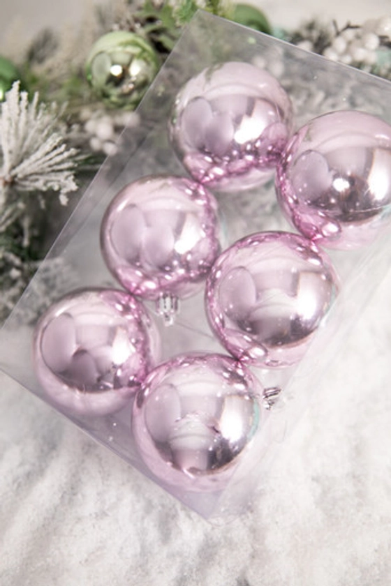 3” Pink Shiny Ball Ornaments - Set of 6