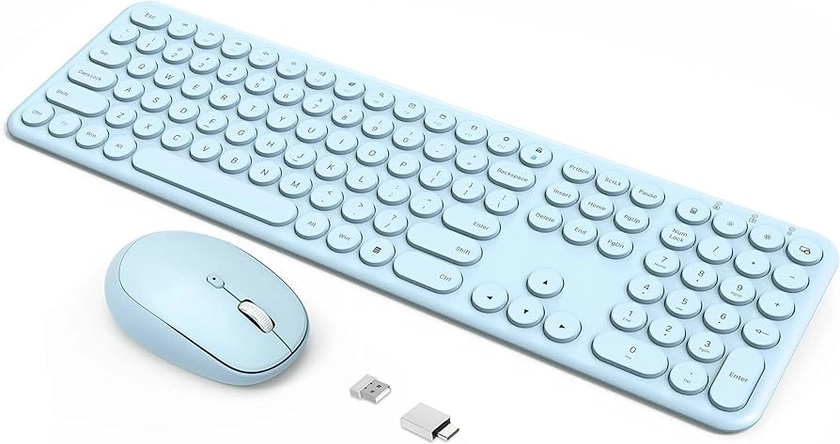 Amazon.com: Wireless Keyboard Mouse Combo - 2.4Ghz Aesthetic Quiet Keyboard and Mouse Wireless - 110 Keys Full Size Ultra-Thin Keyboard for Laptop, Computer, PC, Notebook, Windows, Mac OS (Blue) : Electronics