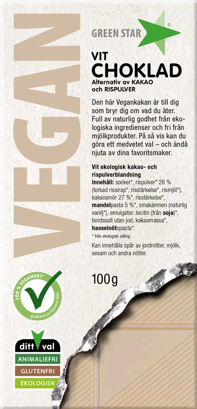 Köp Green Star Vegan vit choklad EKO 100 g | Apohem