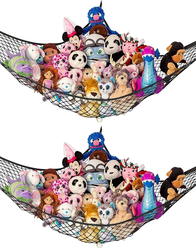 Amazon.com: Lilly's Love Stuffed Animal Net Hammock for Plushie Toys - Large 2 Pack | Corner Hanging Storage for Organizing Teddy and Stuffy Collection | Easy to Hang w/Included Anchors & Hooks (Midnight Black) : Home & Kitchen