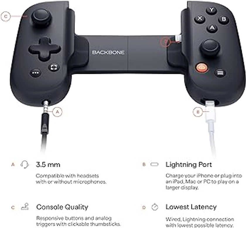 BACKBONE One Mobile Gaming Controller pour iPhone (Lightning) - 2nd Gen - Transformez votre iPhone en console de jeu - Jouez Xbox, PlayStation et plus encore (3 mois d'Apple Arcade inclus)