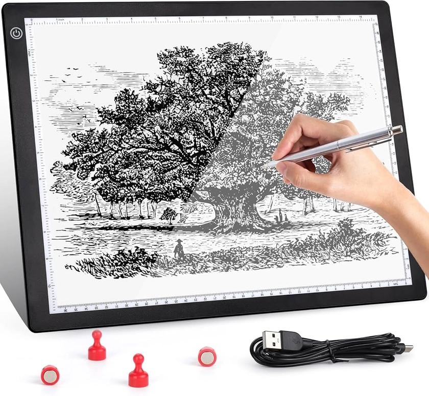 Damcyer Tablette Lumineuse A3,Table Lumineuse A3 Portable de Ultra-Mince,Luminosité Réglable Tablette De Dessin À LED,A3 Table Lumineuse pour Animation,Esquisse,Conception,Dessin,Diamond Painting,Noir