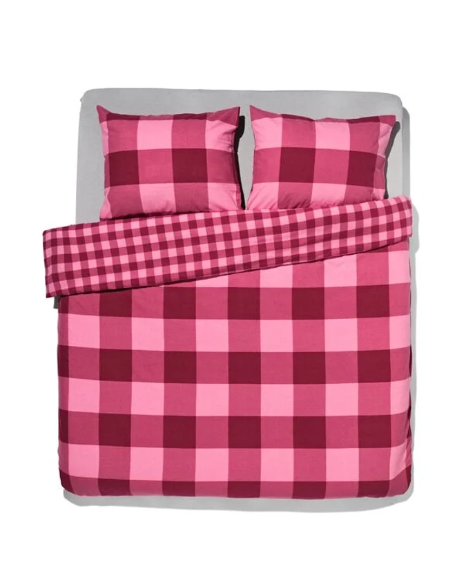 housse de couette flanelle 200 x 200/220 carreaux rose rouge - HEMA