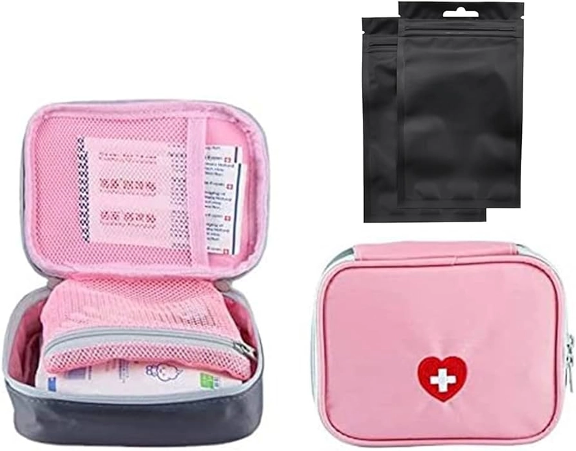 SwirlColor Mini First Aid Pouch Portable Pill Organiser Easy Carry Empty Medicine Container with Multi-Pocket for Travel 5.1 * 3.9 * 1.57inch Pink : Amazon.co.uk: Health & Personal Care
