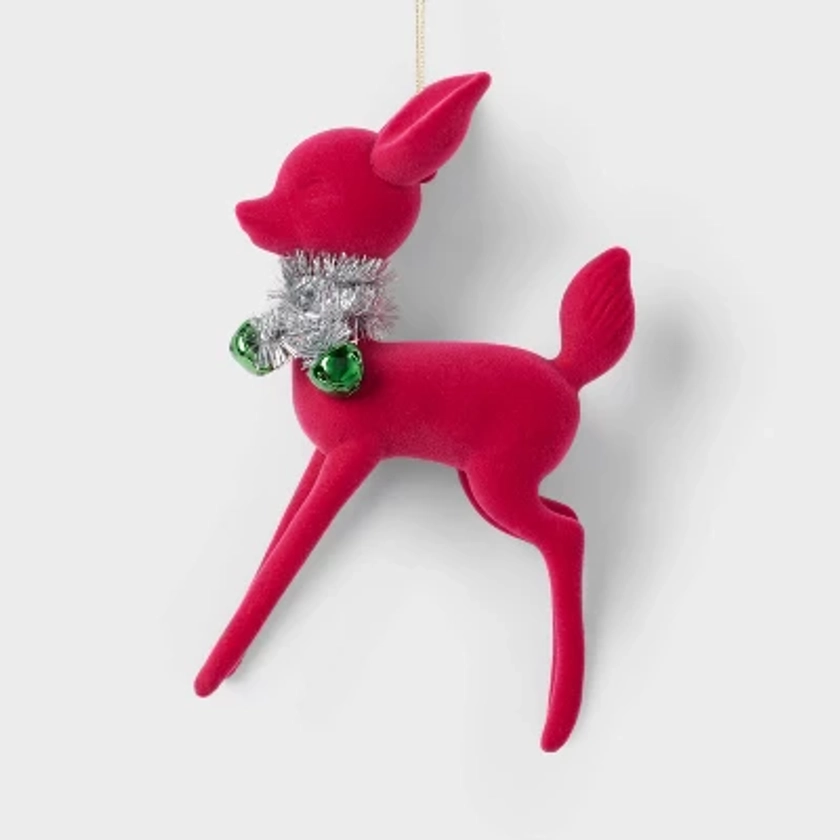 Flocked Deer with Tinsel Collar Christmas Tree Ornament Pink - Wondershop™