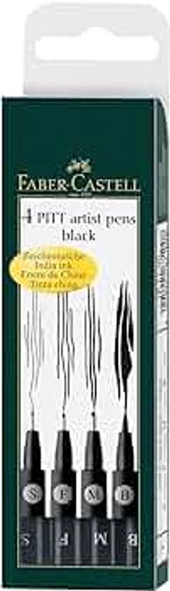 Faber-Castell 167100 - Crayons à encre de Chine Pitt Artist Pen, paquet de 4, contenu : S, F, M, B, noir