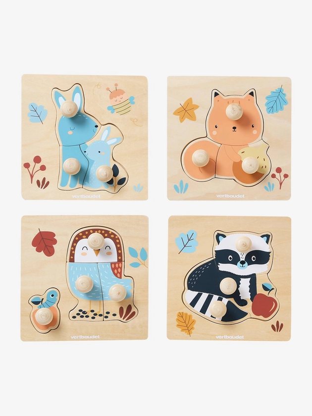 Lot de 4 puzzles boutons LES AMIS DE LA FORÊT en bois FSC® bois - Vertbaudet