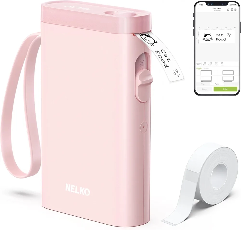 Nelko Label Maker Machine with Tape, P21 Portable Bluetooth Label Printer, Wireless Handheld Sticker Maker Mini Label Makers with Multiple Templates for Organizing Storage Barcode Office Home, Pink