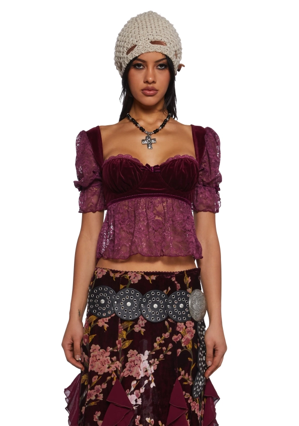 Velvet Bustier And Lace Top Current Mood - Red