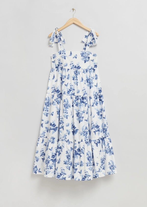 Robe babydoll midi à volants - Motif floral bleu clair/blanc - Midi dresses - & Other Stories FR