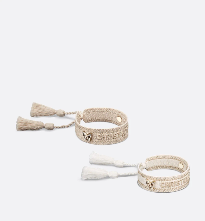 Christian Dior Bracelet Set Gold-Tone and White Embroidery with Matte Gold-Finish Metal | DIOR