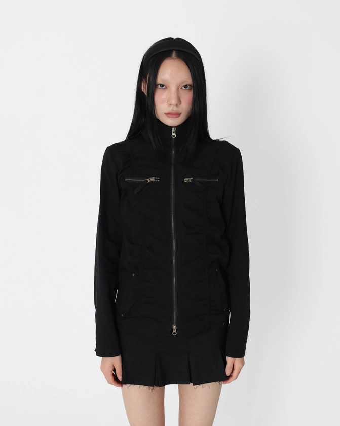 SHIRRING TWO-WAY ZIPPER ZACKET [BLACK]