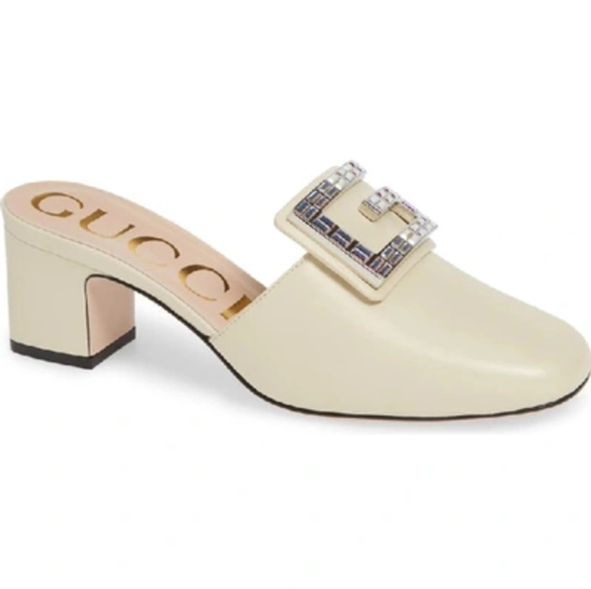 GUCCIMalaga Kid Crystal Square G Madelyn Mules Vintage White