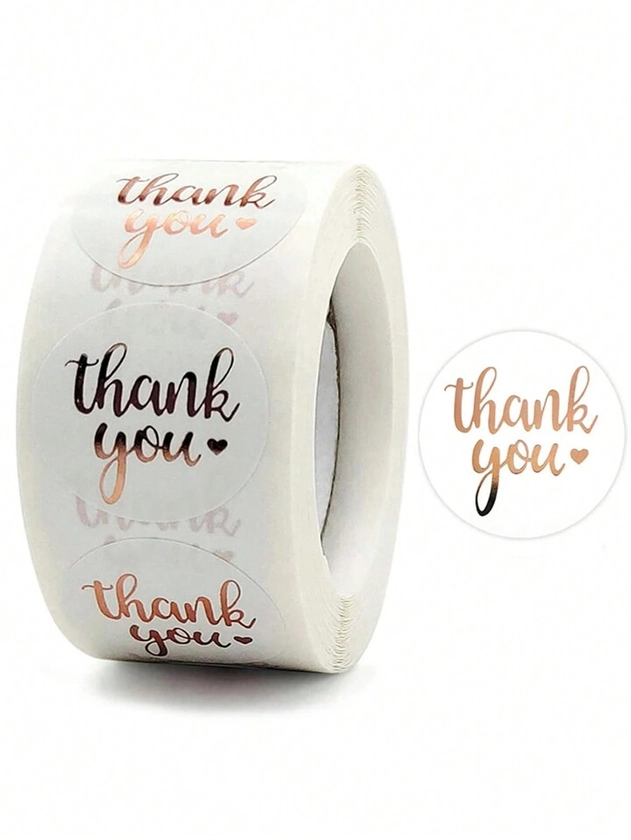 1 Roll (500pcs) Rose Gold Foil Thank You Stickers, For Box, Bouquet, Cup, Gift, Party Decoration