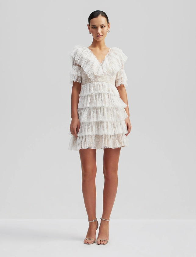 Malina Sky V-neck Frill Mini Lace Dress (White/Vit) - 2800 kr | Boozt.com