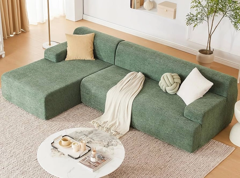 107” Modular Sectional Sofa, Modern Sponge Sectional Sofa Couch for Living Room, High Density Sponges Cloud Couch Sectional, L-Shape Couches for Living Room, Green