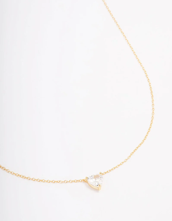 Gold Plated Sterling Silver Cubic Zirconia Heart Pendant Necklace