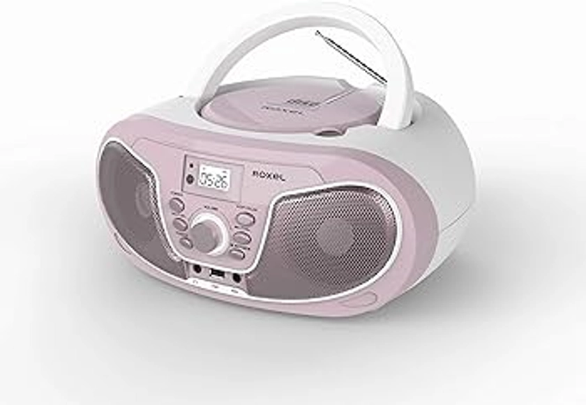 Roxel RCD-S70BT Portable Boombox CD Player with Remote Control, FM Radio, USB MP3 Playback, 3.5mm AUX Input, Headphone Jack, LED Display Wireless Music Streaming(Pink)