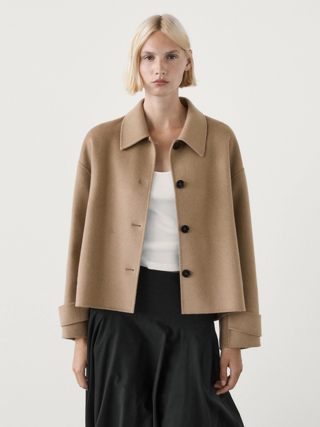 Veste laine mélangée col chemise · Camel · Coats And Jackets | Massimo Dutti