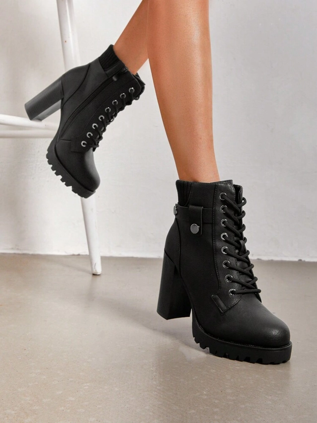 Women's Black High Heel Ankle Bootie US