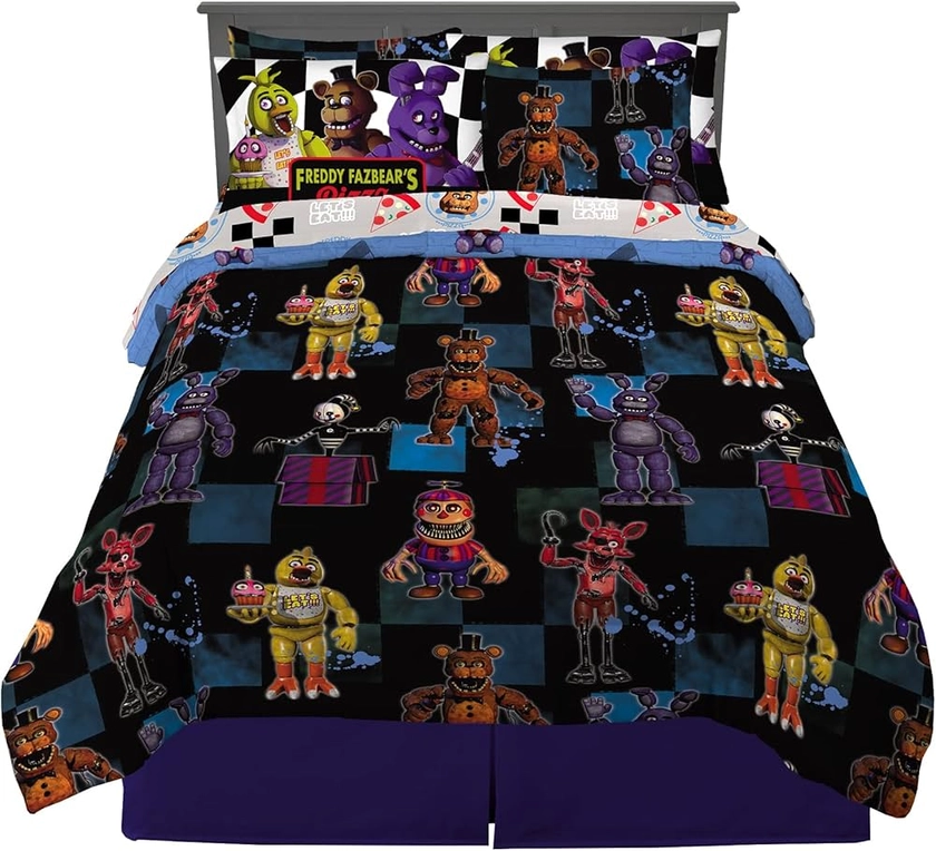 Franco Kids Bedding Super Soft Comforter and Sheet Set with Sham, 7 Piece Full Size, Five Nights At Freddy's