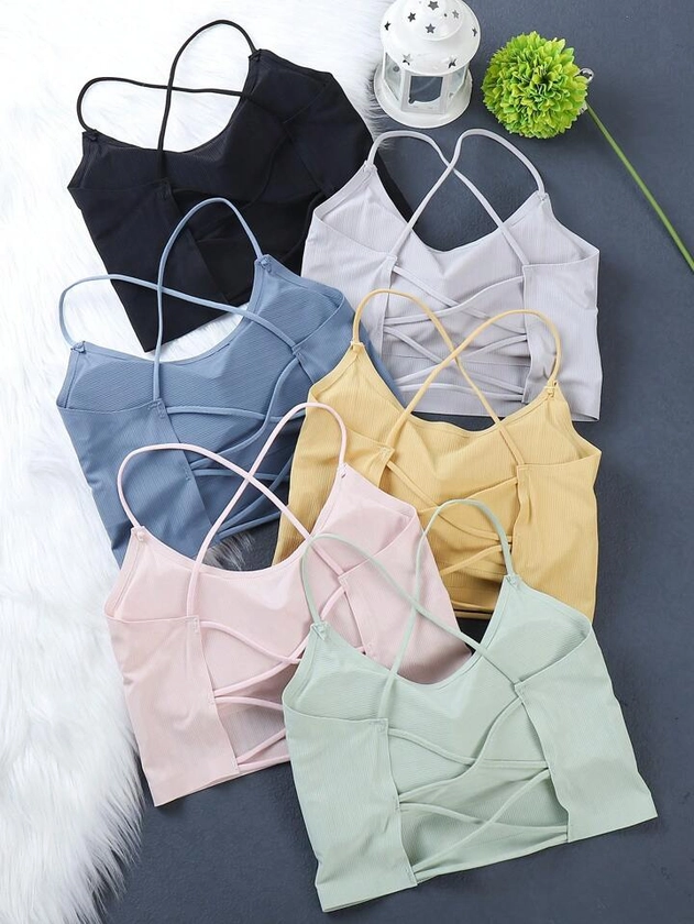 6pcs Icy Silk Seamless Cross Back Daily Bra For Backless Clothes