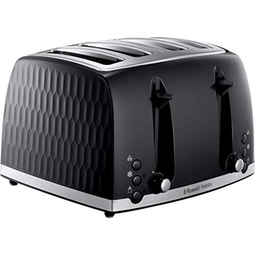 Russell Hobbs 26071 4 Slice Toaster - Contemporary Honeycomb Design with Extra Wide Slots and High Lift Feature, Black on OnBuy