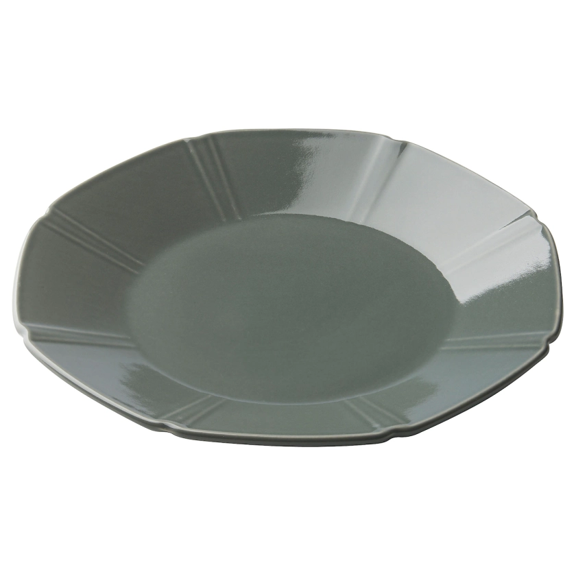FÖSSTA side plate, grey/green/petals, 18 cm - IKEA