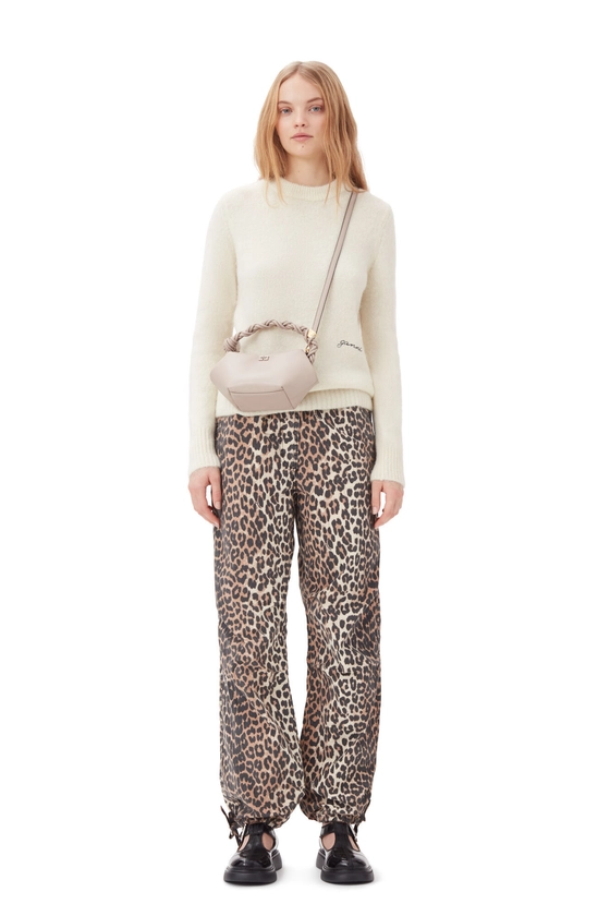 Almond Milk Pantalon Leopard Washed Cotton Canvas Drawstring | GANNI FR