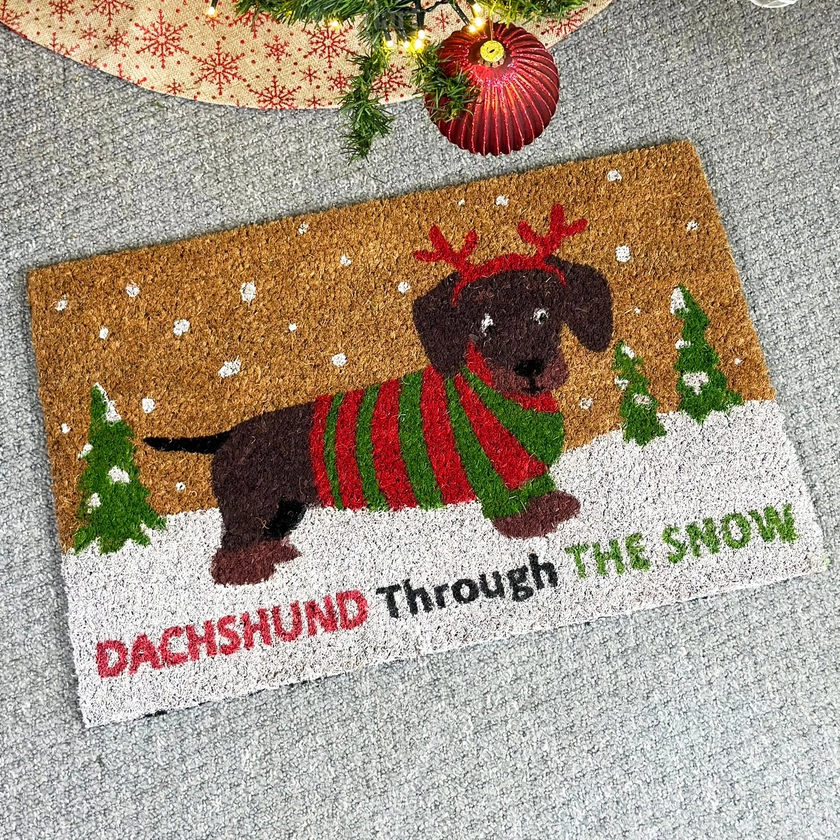 Darthome Brown Dachshund Through The Snow Coir Doormat