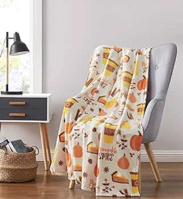 GoodGram Ultra Soft & Plush Autumn & Halloween Chic Themed Oversized Accent Throw Blankets - Assorted Styles (Pumpkin Spice Latte)