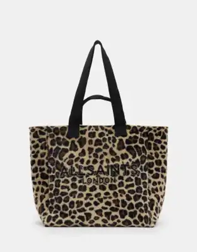 AllSaints Izzy fuzzy tote bag in leopard print | ASOS